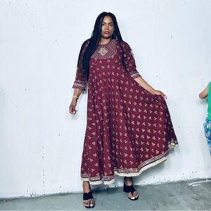 Red Casual Maxi Sundress with Bell Sleeves